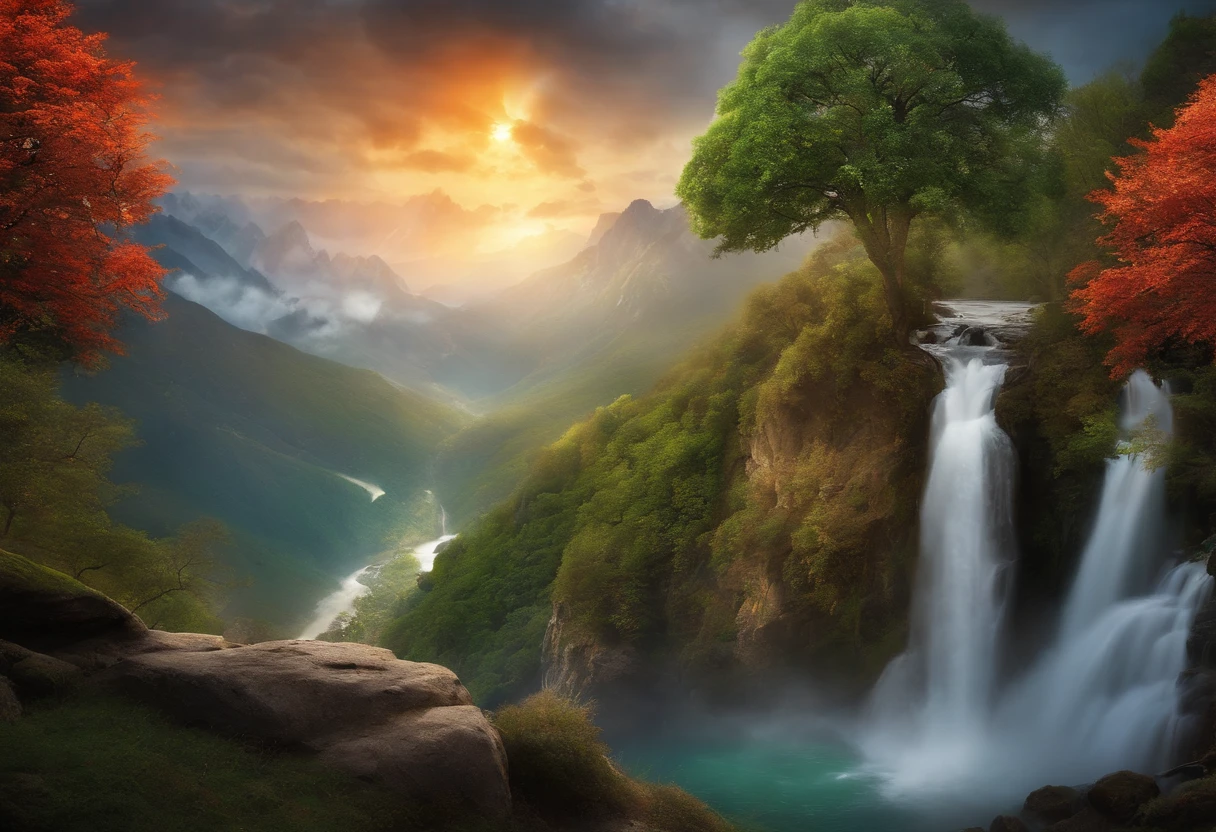 create an image that brings luck, that is the strength of the 4 elements of the world, that is realistic.
