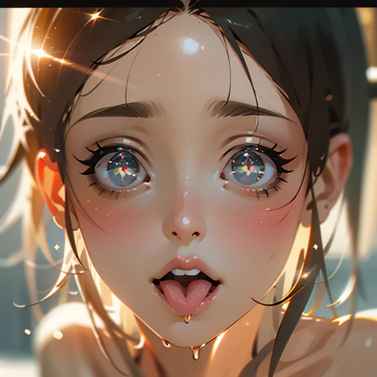 ExtremelyDetailed Kawaii girl Face,(Close-up Sweet lips), glossy lips with beautiful details, Coquettish tongue, Kissing to camera, towards the viewer, 8K TopQuality masterpiece,an extremely delicate and beautiful (ProfessionalPhoto:1.37), {Amazing|finely detail|official art|incredibly absurdres},ultra-detailed close-up shot, close up, (fish eye lens), wide lens, macro lens, Detailed reflective Eyes ElaboratePupils with (sparkling highlights:1.28) (Delicate Voluminous LongEyelashes:0.88), {(Tilted face:1.22)|Visible back of throat|saliva drips|naked shoulder}, (Dripping juice on tongue:1.23) snow particles