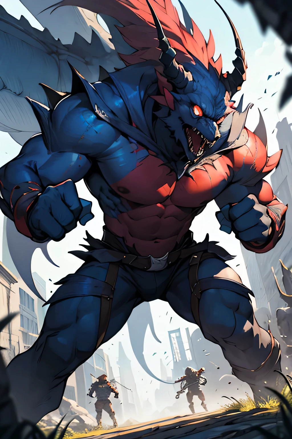 ((best quality)), ((masterpiece)), (detailed), SOME MONSTERS, FIGHT, HUMAN