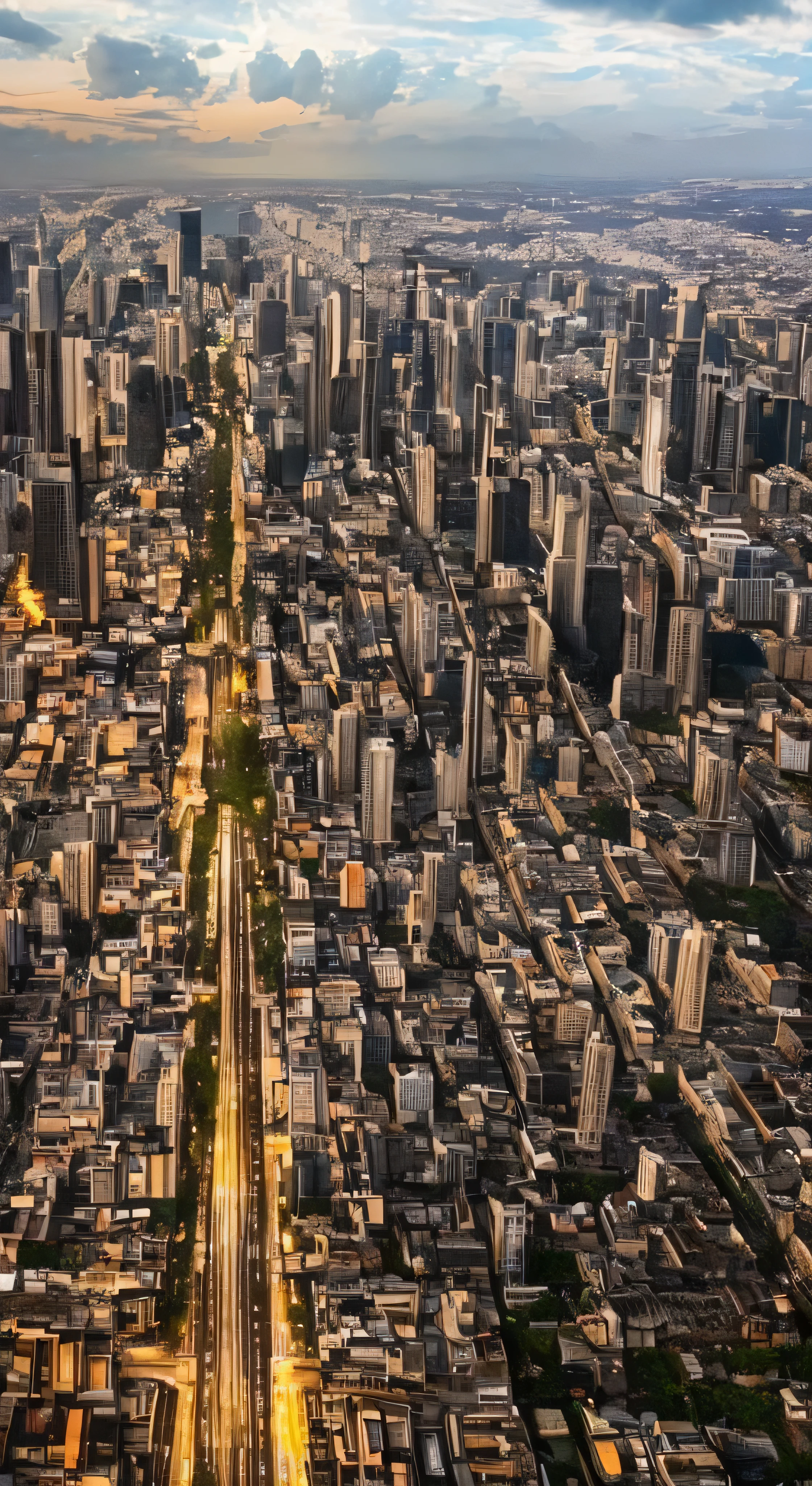((Highest quality))、((high detail))、((Real、))Futuristic City、Deep canyon in the middle、Architectural Street、Bazaar、bridge、cyber punk、European architecture、Rainy night、neon、Futuristic Motorcycle
