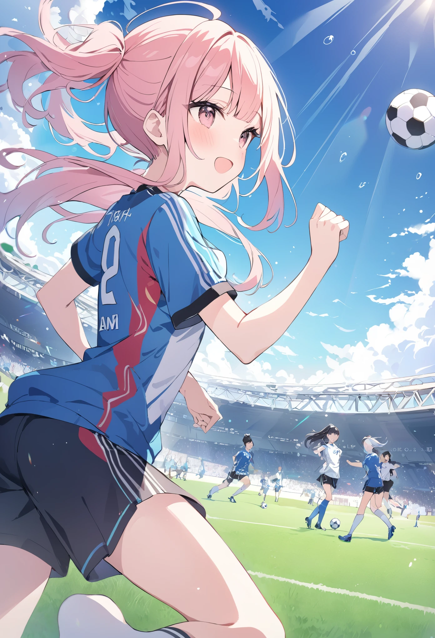 Momoko Sakura Style、8k品質、Intense watercolor, Detailed watercolor art, 水彩splash, Surreal, Avant-garde -yeld gi ((soccer supporter fashion))、(Black color、Pastel color inner color hairstyle、Hair expressed with a delicate touch), Beautiful Hair, Facial Contour, Remember,  splash, Lens flare、sunlight、illumination、Natural Color, High resolution, Very delicate, Very detailed, 8k、Watching a soccer game