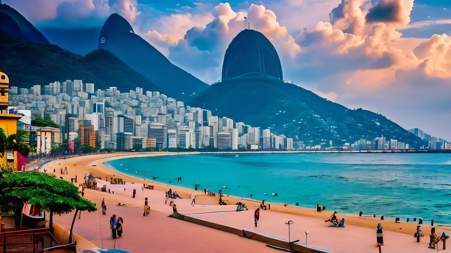 create an image that represents the bosa nova of Rio de Janeiro, Piano, Guitar, environment according to the season
