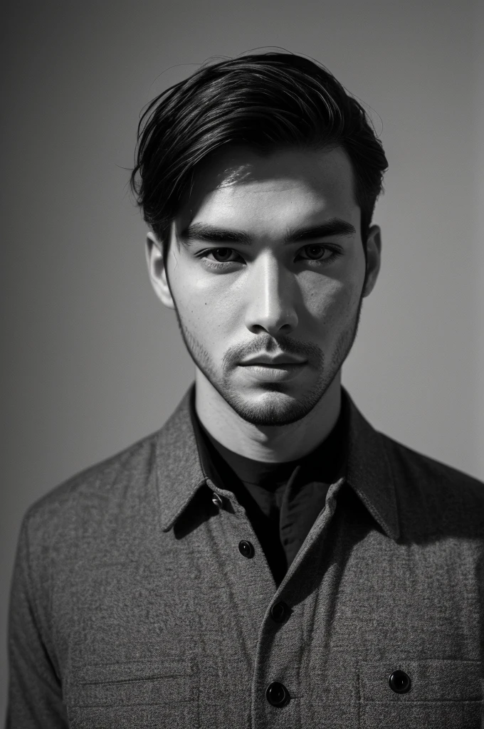 b&w, instagram photo, portrait photo of man, 28 y.o, perfect face, natural skin, hard shadows, film grain