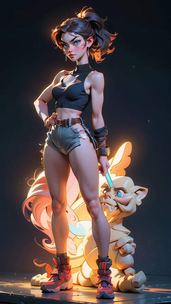unparalleled masterpiece, ultra realistic 8k CG, perfect artwork, (1girl:1.1) , solo, ((perfect female figure)), (nsfw), looking at viewer, mature female, bimbo (Lara Croft) standing, (teasing), best quality:1.1 , seductive posture, sexy pose, alluring, (beautiful), (curvy), (thick), brown hair, (blue eyes:1.2), pony tail hair, earrings, wearing a light blue high-neck tank top paired with brown cuffed shorts, a belt with a massive buckle, holsters, combat boots, toned legs, fit, (abs:1.1), (big butt:1.4), peach ass, (athletic body:1.2), (large breasts:1.3, (big_breasts:1.1), wide_hips:1.5, narrow waist, small waist:1.5, slender body:1.2, thick thighs:1.3), (shiny skin:1.2), (hdr), (dungeons background:1.2), Nikon D850 film stock photograph Kodak Portra 400 camera f1.6 lens, rich colors, lifelike texture, dramatic lighting, unreal engine, trending on ArtStation, by Gerald Brom, by Frank Frazetta, by Luis Royo, by Julie Bell, by Boris Vallejo