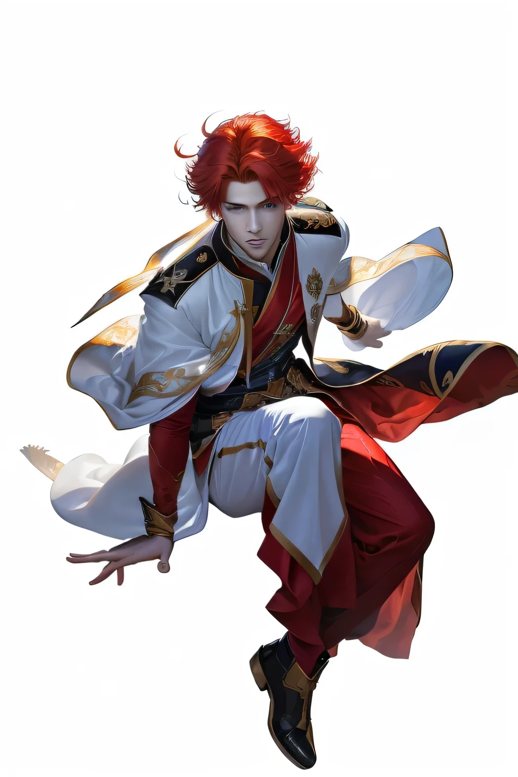Men, RED HAIR, IN ROYAL CUSTUME, Blue eyes, floating