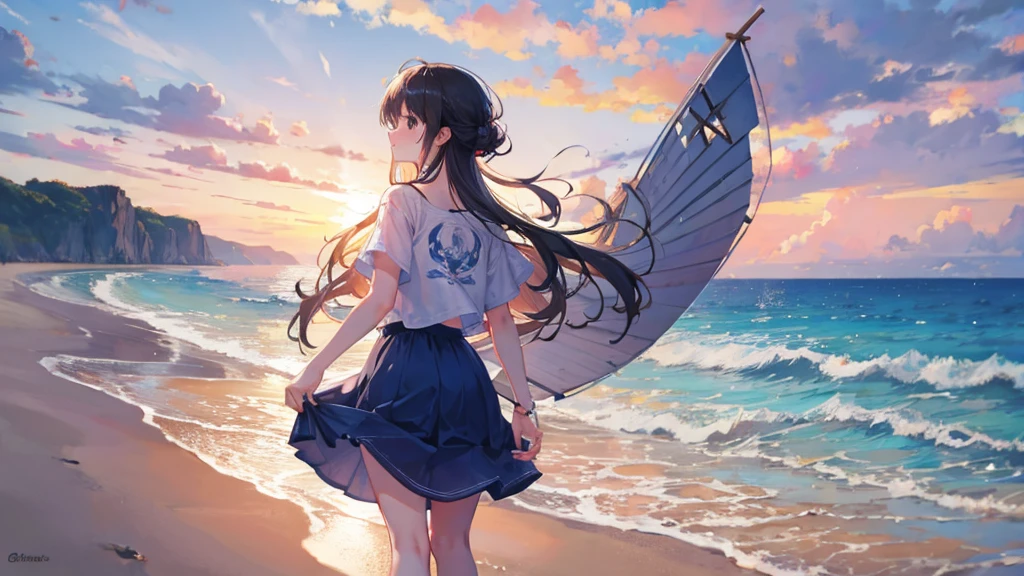 ((Highest quality)), ((masterpiece)), (detailed),Beach Sunset Adventure