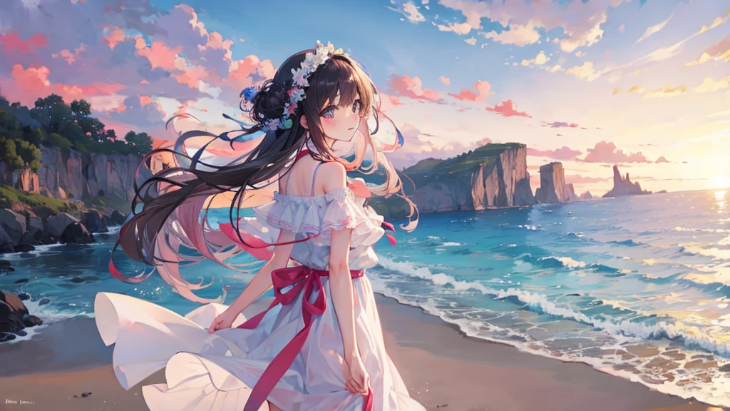 ((Highest quality)), ((masterpiece)), (detailed),Beach Sunset Adventure