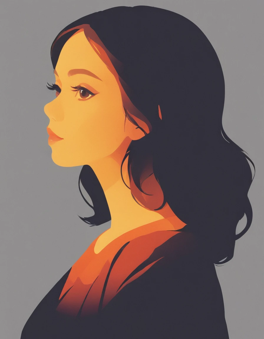 Silhouette of a girl,  close, , Flat Design, Vector illustration, Graphic Illustration, Detailed 2D illustrations, Flat Illustration, Digital Illustration, Digital Art,Double Exposure、
