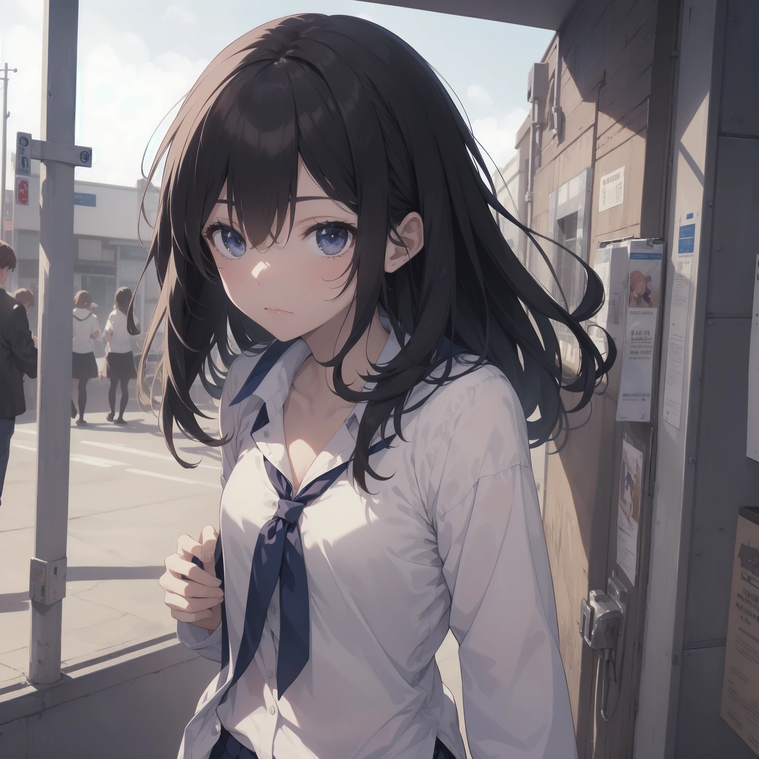 ultra-absurdres-Top quality by artist God, ultra-detailed, high resolution, anime moe artstyle, best anime 8k konachan wallpaper, pixiv contest winner, pool:2810, perfect anatomy,break, 1girl, (Please draw a girl walking sleepily to school alone. )break,(Solo,little female, 13-year-old:1.3),Full limbs, complete fingers,a junior high school student, (very short hair), short cut, flat chest, , small butt, small black eyes, beautiful detailed eyes, well-proportioned iris and pupils, expressive eyes, highres detailed hair, soft expression, salor school_uniform, sailor collar, serahuku, bow, pleated skirt,(Detailed Lighting), (Detailed background), in the School commute route. break,super detailed skin, Best cinematic lighting powered by famous artist, 8k,beauty illustration,photoshop_(medium),very aesthetic,break,((artist:haruhisky )), artist:clamp ,artist:carnelian ,artist:kantoku ,