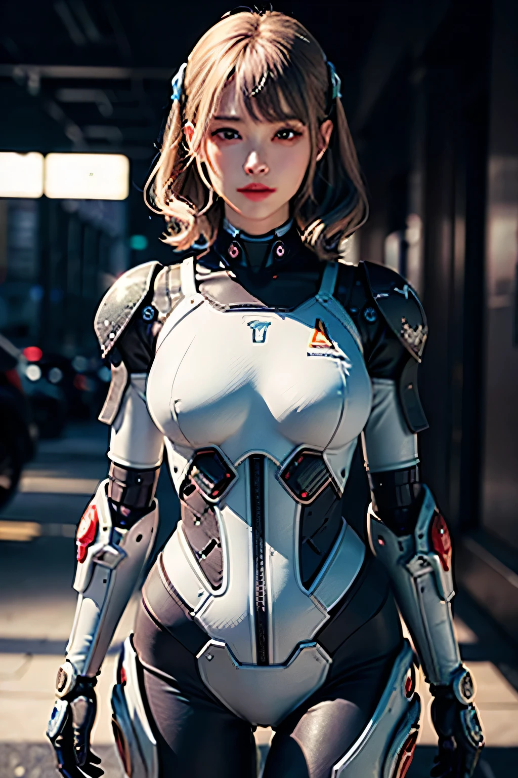 ((最high quality)), ((masterpiece)), (detailed), One girl, sexy, Super Detail, Attention to detail, high quality, 最high quality, High resolution,1 Female robot,Beautiful Female Robot,Beautiful and clear face(Rain Waves_Haneame:1.5), Mechanical body(smooth metal surface,Silver Armor,Mechanical stitches in the skin,Beautiful body curves Mechanical body structure,High-tech all over the body(Deva Battlesuit : 1.5),Streamlined Mechanical Armor (Relatively thick,Accentuate the curves of your breasts),Technology Antenna Hair Accessories