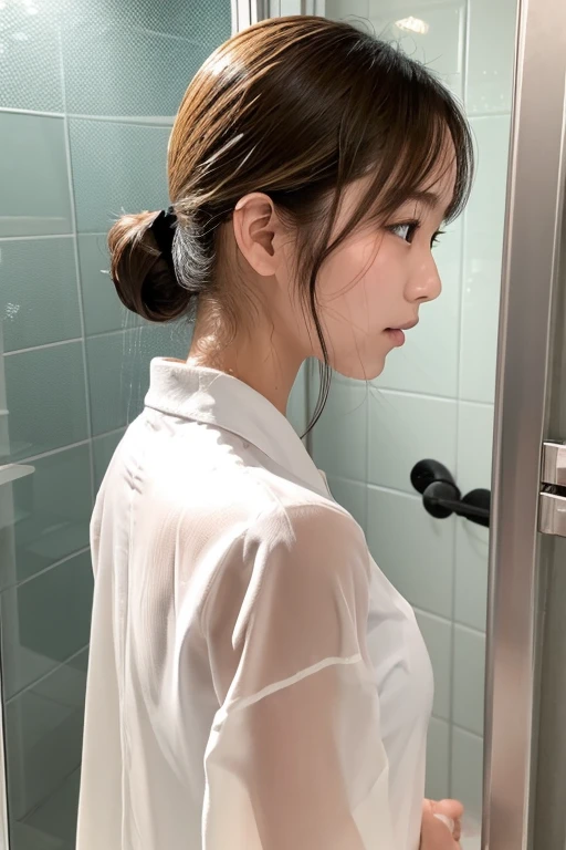 Japanese female college student20Old side pony、semi-long。
Light Hair Co'm at a love hotel for the first time with my boyfriend.。
Showering in the bathroom。
Blouse that gets wet and that is transparent。