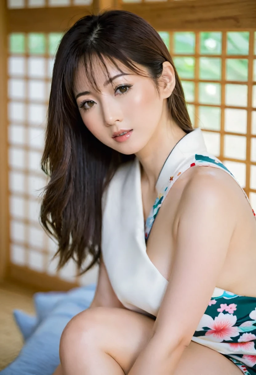 Sexy Japanese woman&#39;s bare feet painted with black nail polish