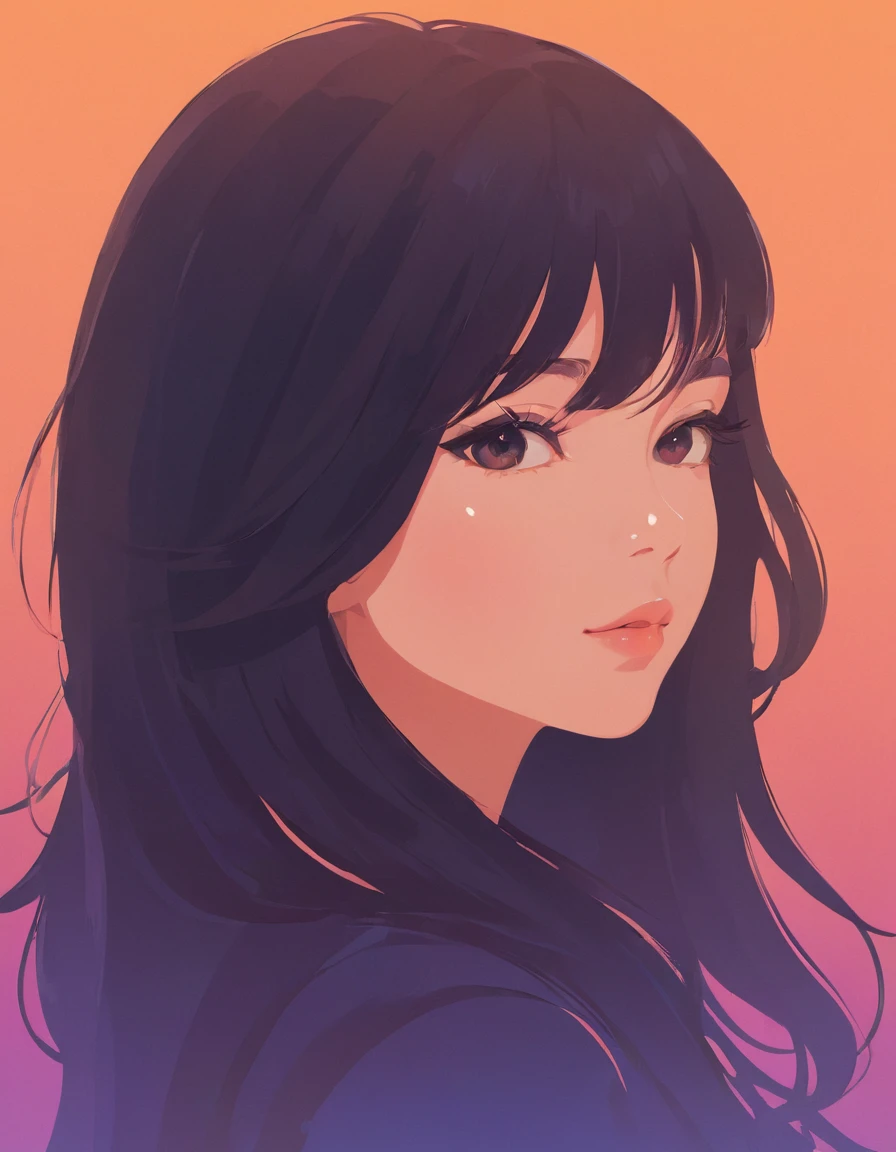Silhouette of a girl,  close, , Flat Design, Vector illustration, Graphic Illustration, Detailed 2D illustrations, Flat Illustration, Digital Illustration, Digital Art,Double Exposure、Gradient Background、