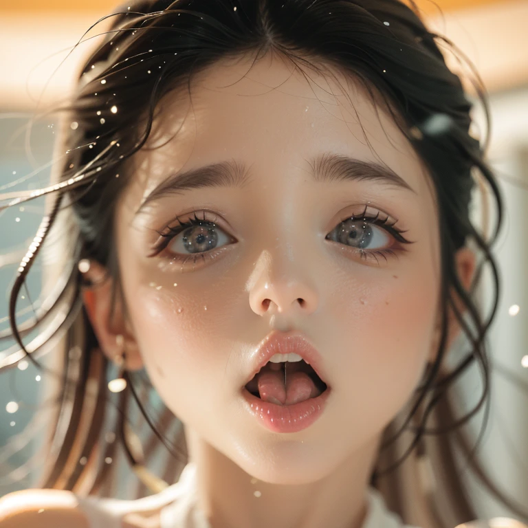 ExtremelyDetailed Kawaii girl Face,(Close-up Sweet lips), glossy lips with beautiful details, Coquettish tongue, Kissing to camera, towards the viewer, 8K TopQuality masterpiece,an extremely delicate and beautiful (ProfessionalPhoto:1.37), {Amazing|finely detail|official art|incredibly absurdres},ultra-detailed close-up shot, close up, (fish eye lens), wide lens, macro lens, Detailed reflective Eyes ElaboratePupils with (sparkling highlights:1.28) (Delicate Voluminous LongEyelashes:0.88), {(Tilted face:1.22)|Visible back of throat|saliva drips|naked shoulder}, (Dripping juice on tongue:1.23) snow particles
