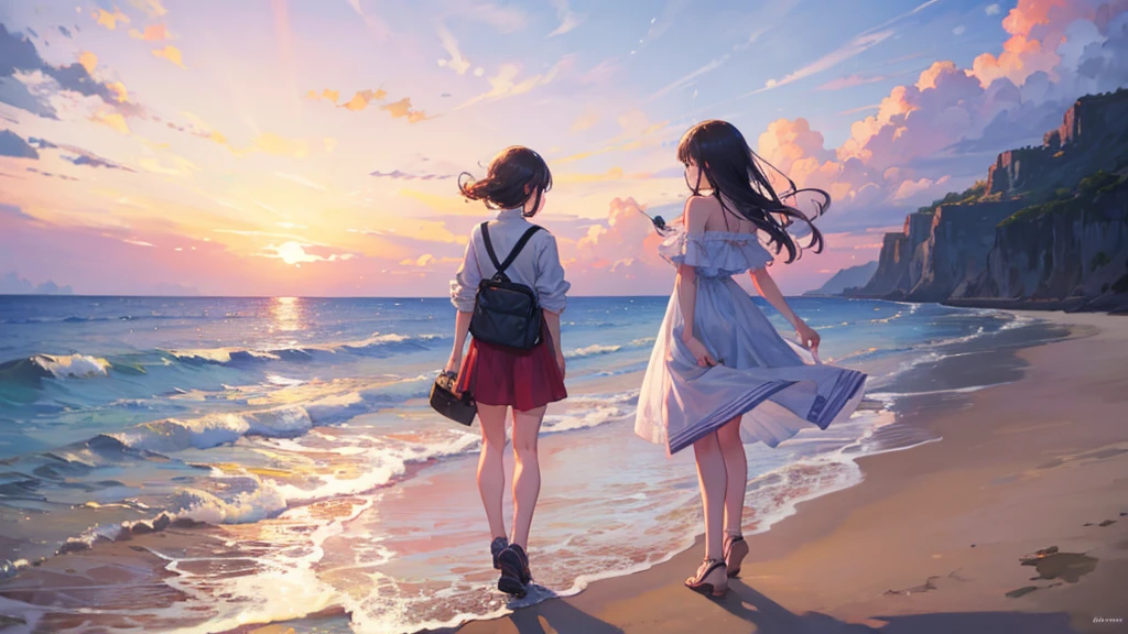 ((Highest quality)), ((masterpiece)), (detailed),Beach Sunset Adventure