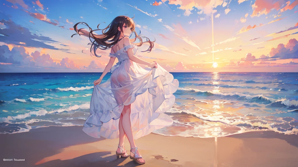 ((Highest quality)), ((masterpiece)), (detailed),Beach Sunset Adventure