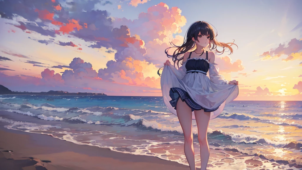 ((Highest quality)), ((masterpiece)), (detailed),Beach Sunset Adventure
