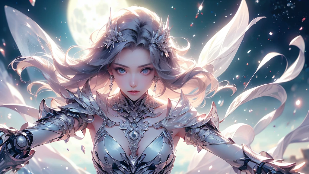 (((Tabletop))), (((Highest quality))), ((Very detailed)), (Very detailed写真), ((Very delicate and beautiful)),(Cute delicate face),here is a digital art of a very futuristic looking female that has armor and armss, One girl, arms, alone, sf, Holding, Holding arms, robot,Beautiful face and eyes, double eyelid,Delicate skin,Slim figure