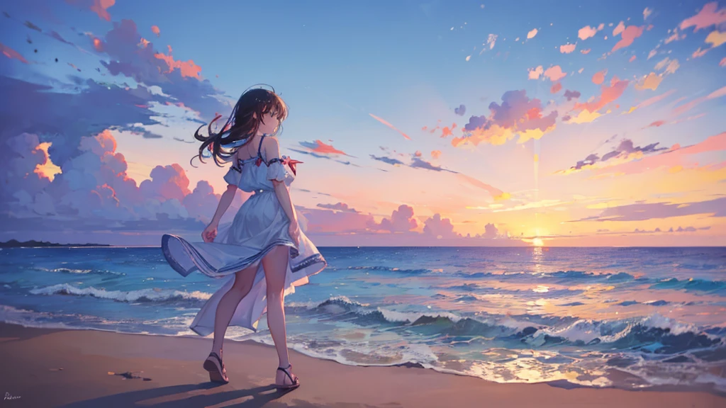 ((Highest quality)), ((masterpiece)), (detailed),Beach Sunset Adventure