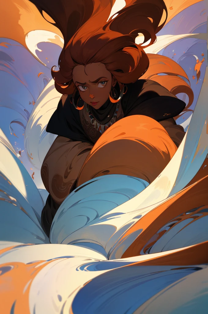 Concept art of a real person, showcasing a Somali grandmother with a crimson pinafort, her caramel hair styled in long waves under the wisps of an overhead angle. She appears dressed in a humorous manner, a unique character in this intricate piece. The artwork is officially recognized, a masterpiece by Willie Baumeister (1.1) and John T. Biggs (1.2), both renowned artists in the field. This high-resolution artwork is designed as an 8k Unity wallpaper, delivering ultra-detailed aesthetics at its best quality, a true masterpiece that showcases realistic features and captivating realistic white skin.