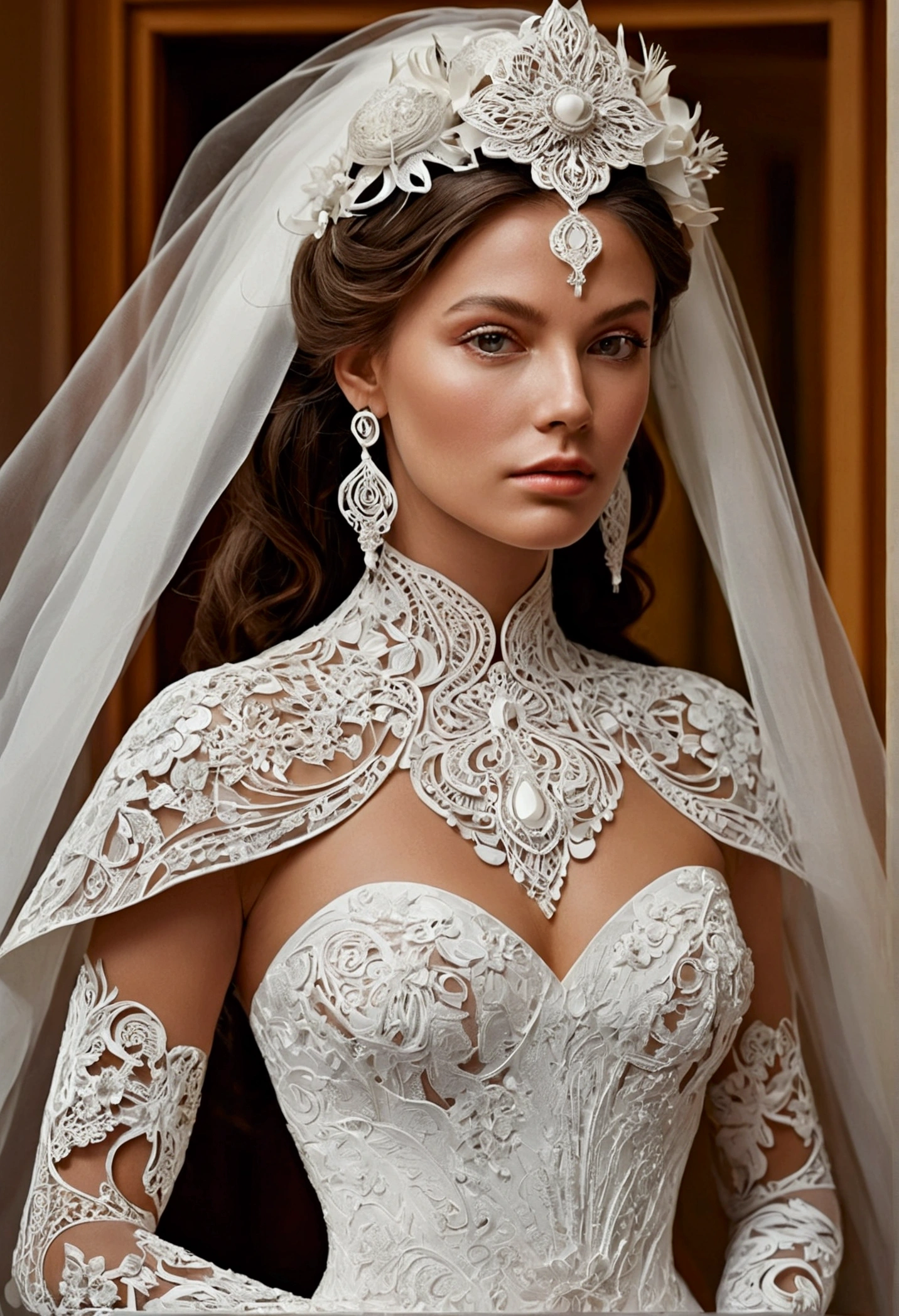 （（（paper cut art，flat oco。）））Photos of women in the art of decorating wedding dresses,  Artistically, composto...Made , Carol Buck-Ude, Layered art, Detailed clothes and face shape, goddesses. extreme hight detail, Very detailed woman, detailed woman, Intricate reality fantasy, imaginative. Intricate, intricate beauty, intricate artwork, Complex portraits