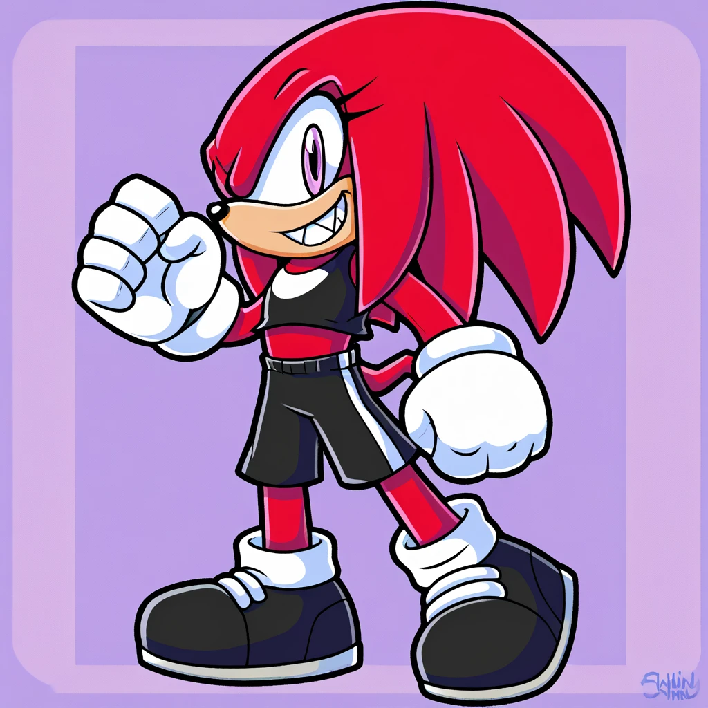 Custom avatar, knuckles the echidna character, wearing black shorts, in the cyberspace, cgi backround, doing a dyamic pose,