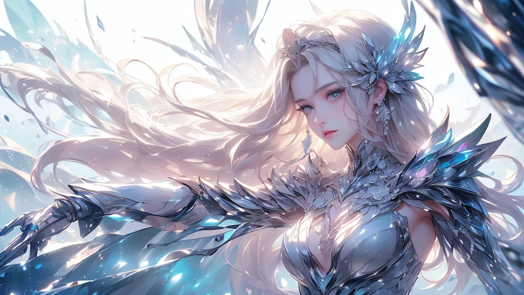 (((Tabletop))), (((Highest quality))), ((Very detailed)), (Very detailed写真), ((Very delicate and beautiful)),(Cute delicate face),here is a digital art of a very futuristic looking female that has armor and armss, One girl, arms, alone, sf, Holding, Holding arms, robot,Beautiful face and eyes, double eyelid,Delicate skin,Slim figure