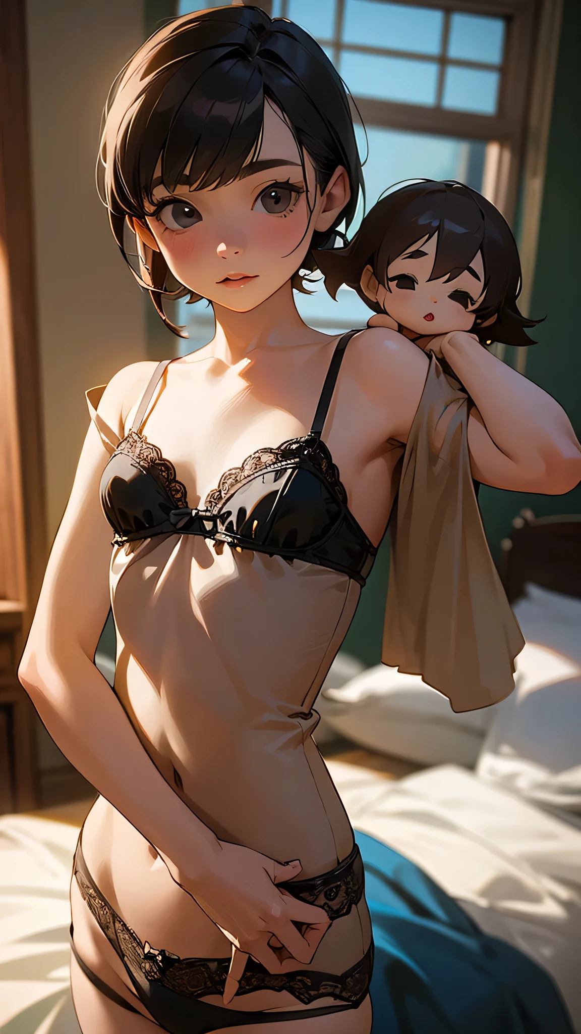 Adolescent very young girl very small abd short in lingerie