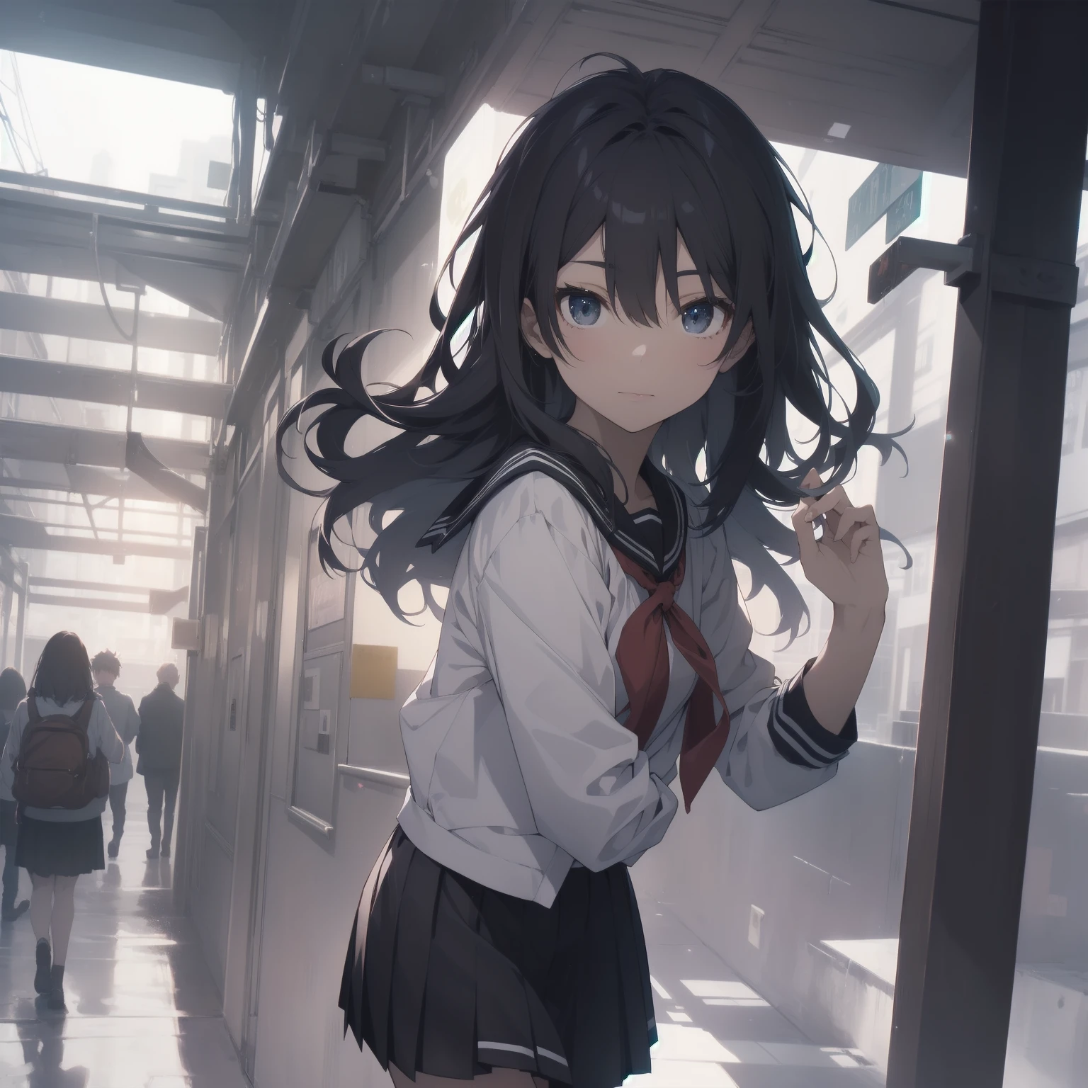 ultra-absurdres-Top quality by artist God, ultra-detailed, high resolution, anime moe artstyle, best anime 8k konachan wallpaper, pixiv contest winner, pool:2810, perfect anatomy,break, 1girl, (Please draw a girl walking sleepily to school alone. )break,(Solo,little female, 13-year-old:1.3),Full limbs, complete fingers,a junior high school student, (very short hair), short cut, flat chest, , small butt, small black eyes, beautiful detailed eyes, well-proportioned iris and pupils, expressive eyes, highres detailed hair, soft expression, salor school_uniform, sailor collar, serahuku, bow, pleated skirt,(Detailed Lighting), (Detailed background), in the School commute route. break,super detailed skin, Best cinematic lighting powered by famous artist, 8k,beauty illustration,photoshop_(medium),very aesthetic,break,((artist:haruhisky )), artist:clamp ,artist:carnelian ,artist:kantoku ,