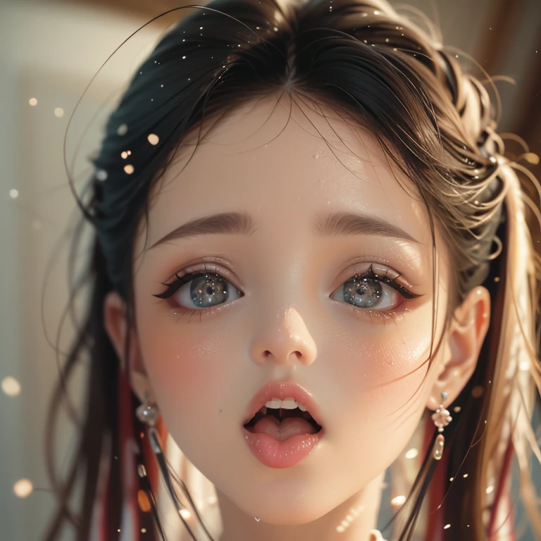 ExtremelyDetailed Kawaii girl Face,(Close-up Sweet lips), glossy lips with beautiful details, Coquettish tongue, Kissing to camera, towards the viewer, 8K TopQuality masterpiece,an extremely delicate and beautiful (ProfessionalPhoto:1.37), {Amazing|finely detail|official art|incredibly absurdres},ultra-detailed close-up shot, close up, (fish eye lens), wide lens, macro lens, Detailed reflective Eyes ElaboratePupils with (sparkling highlights:1.28) (Delicate Voluminous LongEyelashes:0.88), {(Tilted face:1.22)|Visible back of throat|saliva drips|naked shoulder}, (Dripping juice on tongue:1.23) snow particles
