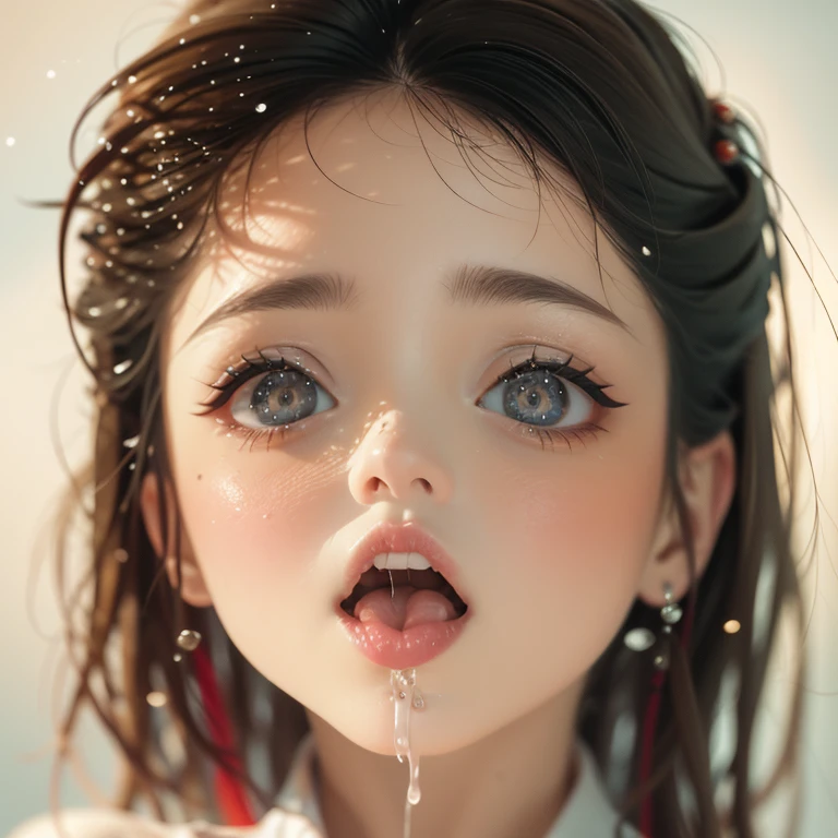 ExtremelyDetailed Kawaii girl Face,(Close-up Sweet lips), glossy lips with beautiful details, Coquettish tongue, Kissing to camera, towards the viewer, 8K TopQuality masterpiece,an extremely delicate and beautiful (ProfessionalPhoto:1.37), {Amazing|finely detail|official art|incredibly absurdres},ultra-detailed close-up shot, close up, (fish eye lens), wide lens, macro lens, Detailed reflective Eyes ElaboratePupils with (sparkling highlights:1.28) (Delicate Voluminous LongEyelashes:0.88), {(Tilted face:1.22)|Visible back of throat|saliva drips|naked shoulder}, (Dripping juice on tongue:1.23) snow particles
