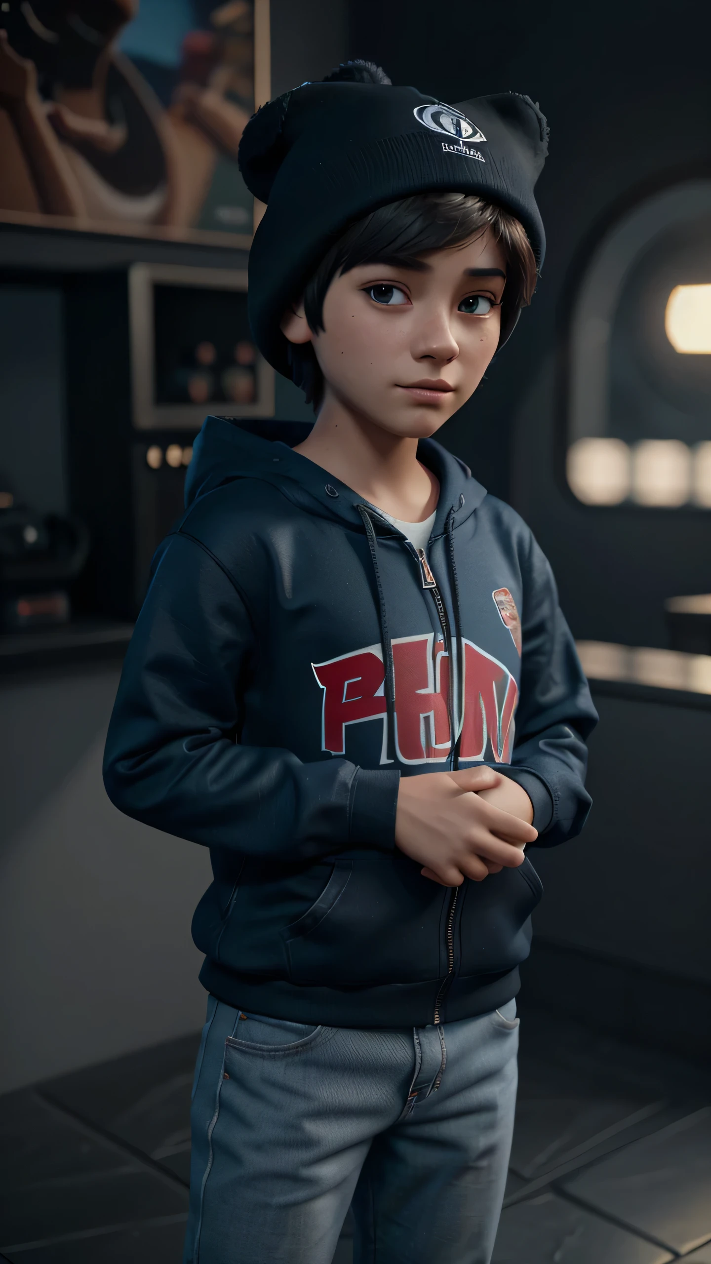teenage male cartoon character wearing black hat and blue hoodie, hands in pockets, animated character, stylized character, Rendering Animation Style, 3d stylized, Arnold Maya render, 3 d render stylized, Toon renderizar Keyshot, 3d character, 3d characters, 3d rendering stylized , 3 d render character, cartoon character, Personagem de close-up, character pose, (Pixar-style) (masterpiece:1.2) (bokeh) (best quality) (skin detail) (detail texture) (8k) (Argilla) (Cinematic lighting) (sharp focus