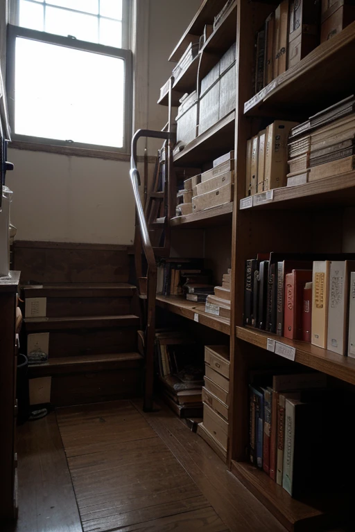 library,looks dark,full of dust , Spider web