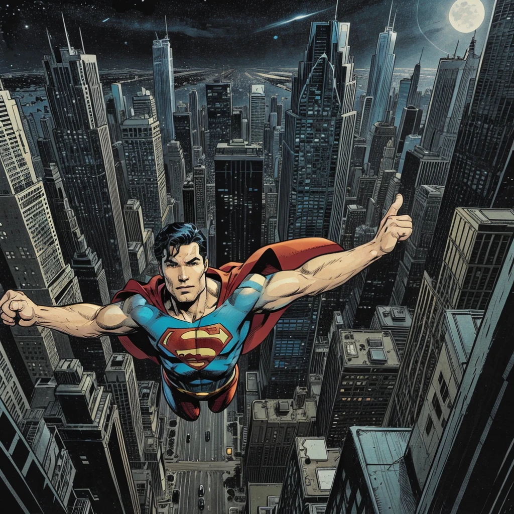 Superman flying above Metropolis, COMICS