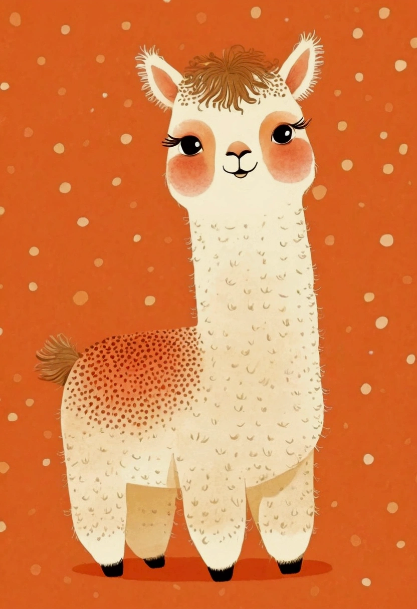Childish Art，Cartoon Alpaca，Dot