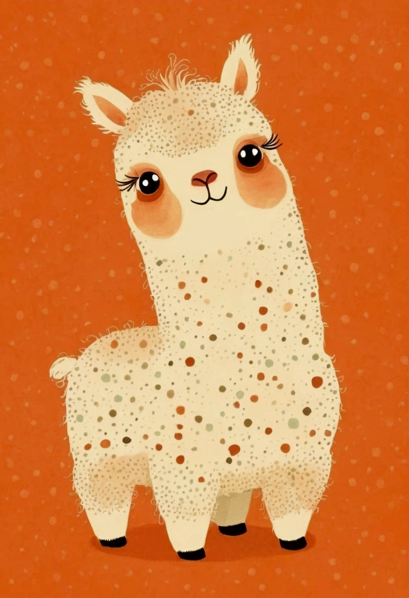 Childish Art，Cartoon Alpaca，Dot