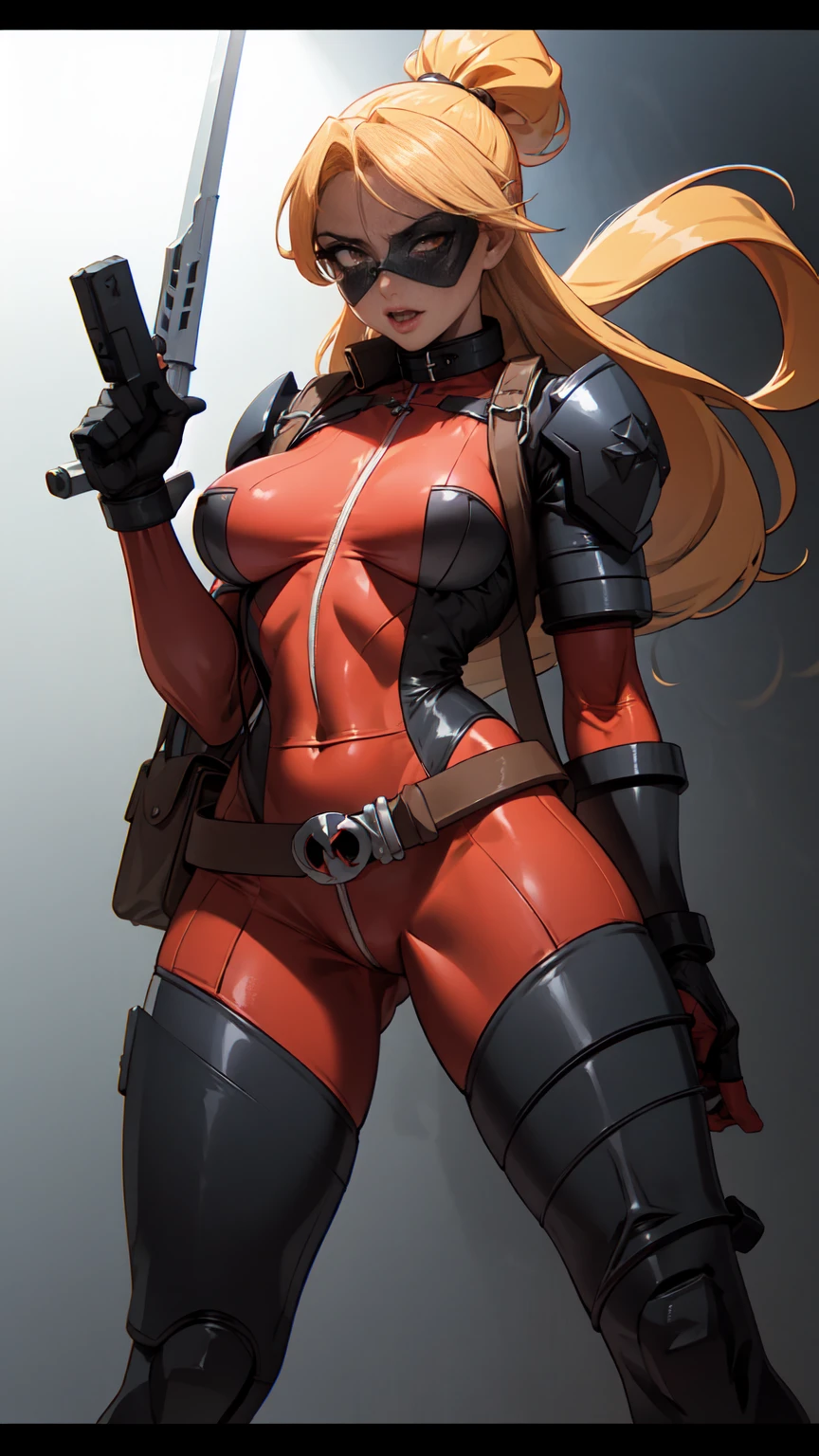 obra off arte, melhor qualidaoff, high resolution, contrasted,
May_senora_dead Pool_ownwaifu,
1 girl, mask, hair blonde, rabo off cavalo, long hair, seios granoffs, no pupils,
May, firm skin, Super heroi, bolsa off cinto, Cinto off utilidaoffs, red May, mitts, weapon on back, Thigh bag, alça off coxa, coldre off coxa, fivela off cinto, high collar,
partículas off luz, Profundidaoff_off_fild, Scenario, natta, Fogos off artifício aéreos, standing alone, tiro off vaqueiro, looking ahead at viewer,
