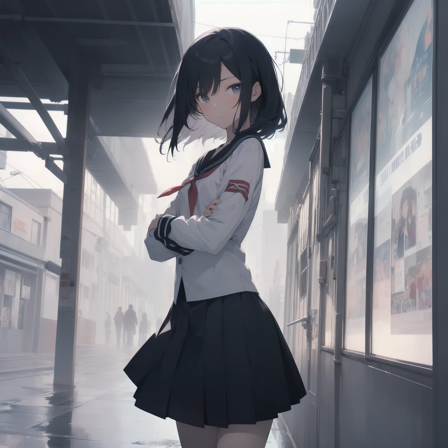 ultra-absurdres-Top quality by artist God, ultra-detailed, high resolution, anime moe artstyle, best anime 8k konachan wallpaper, pixiv contest winner, pool:2810, perfect anatomy,break, 1girl, (Please draw a girl walking sleepily to school alone. )break,(Solo,little female, 13-year-old:1.3),Full limbs, complete fingers,a junior high school student, (very short hair), short cut, flat chest, , small butt, small black eyes, beautiful detailed eyes, well-proportioned iris and pupils, expressive eyes, highres detailed hair, soft expression, salor school_uniform, sailor collar, serahuku, bow, pleated skirt,(Detailed Lighting), (Detailed background), in the School commute route. break,super detailed skin, Best cinematic lighting powered by famous artist, 8k,beauty illustration,photoshop_(medium),very aesthetic,break,((artist:haruhisky )), artist:clamp ,artist:carnelian ,artist:kantoku ,