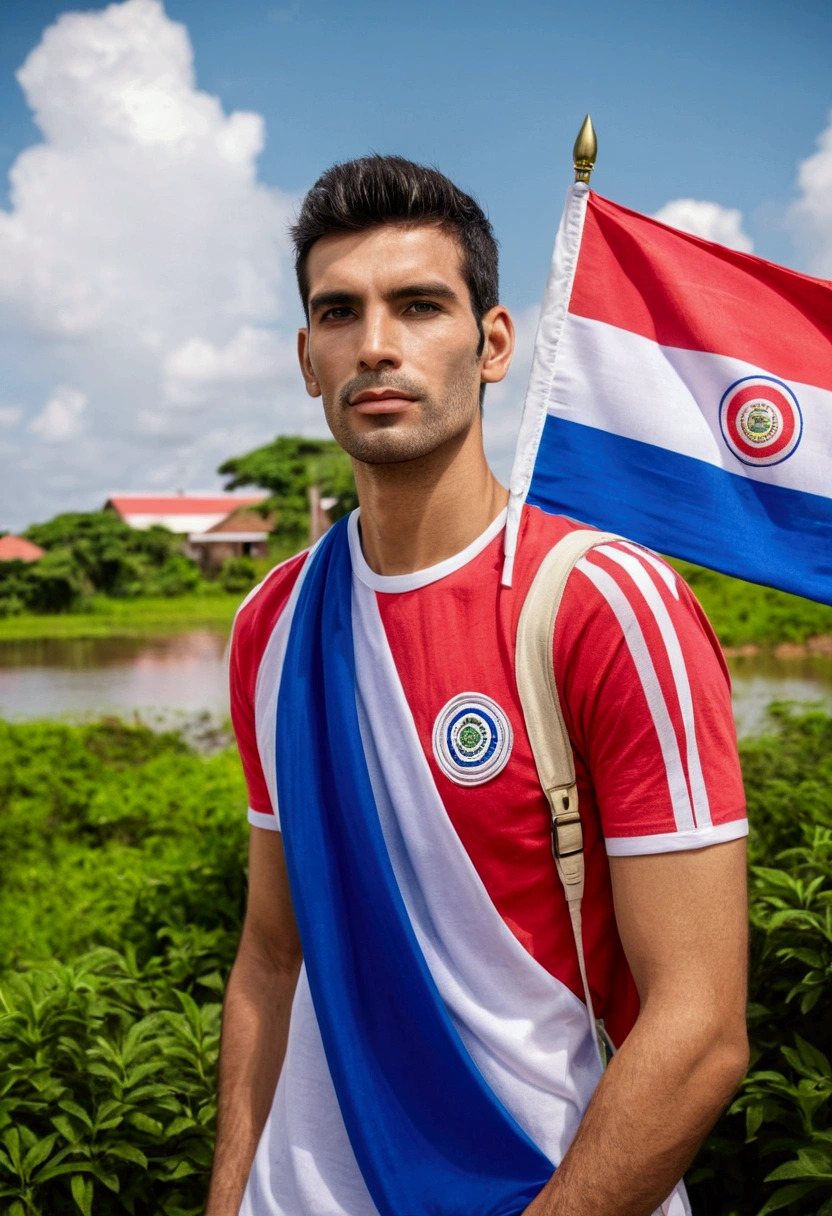 Tall handsome boy with paraguay flag 