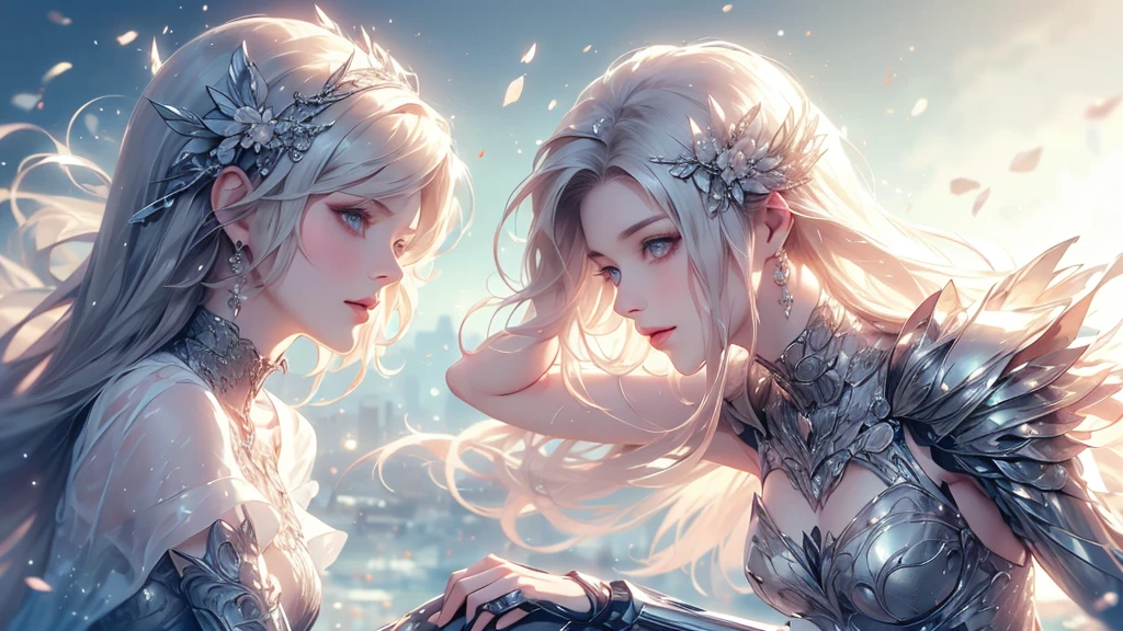 (((Tabletop))), (((Highest quality))), ((Very detailed)), (Very detailed写真), ((Very delicate and beautiful)),(Cute delicate face),here is a digital art of a very futuristic looking female that has armor and armss, One Girl, arms, alone, sf, Holding, Holding arms, robot,Beautiful face and eyes, double eyelid,Delicate skin,Slim figure、Dress and armor
