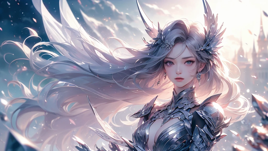 (((Tabletop))), (((Highest quality))), ((Very detailed)), (Very detailed写真), ((Very delicate and beautiful)),(Cute delicate face),here is a digital art of a very futuristic looking female that has armor and armss, One Girl, arms, alone, sf, Holding, Holding arms, robot,Beautiful face and eyes, double eyelid,Delicate skin,Slim figure、Dress and armor
