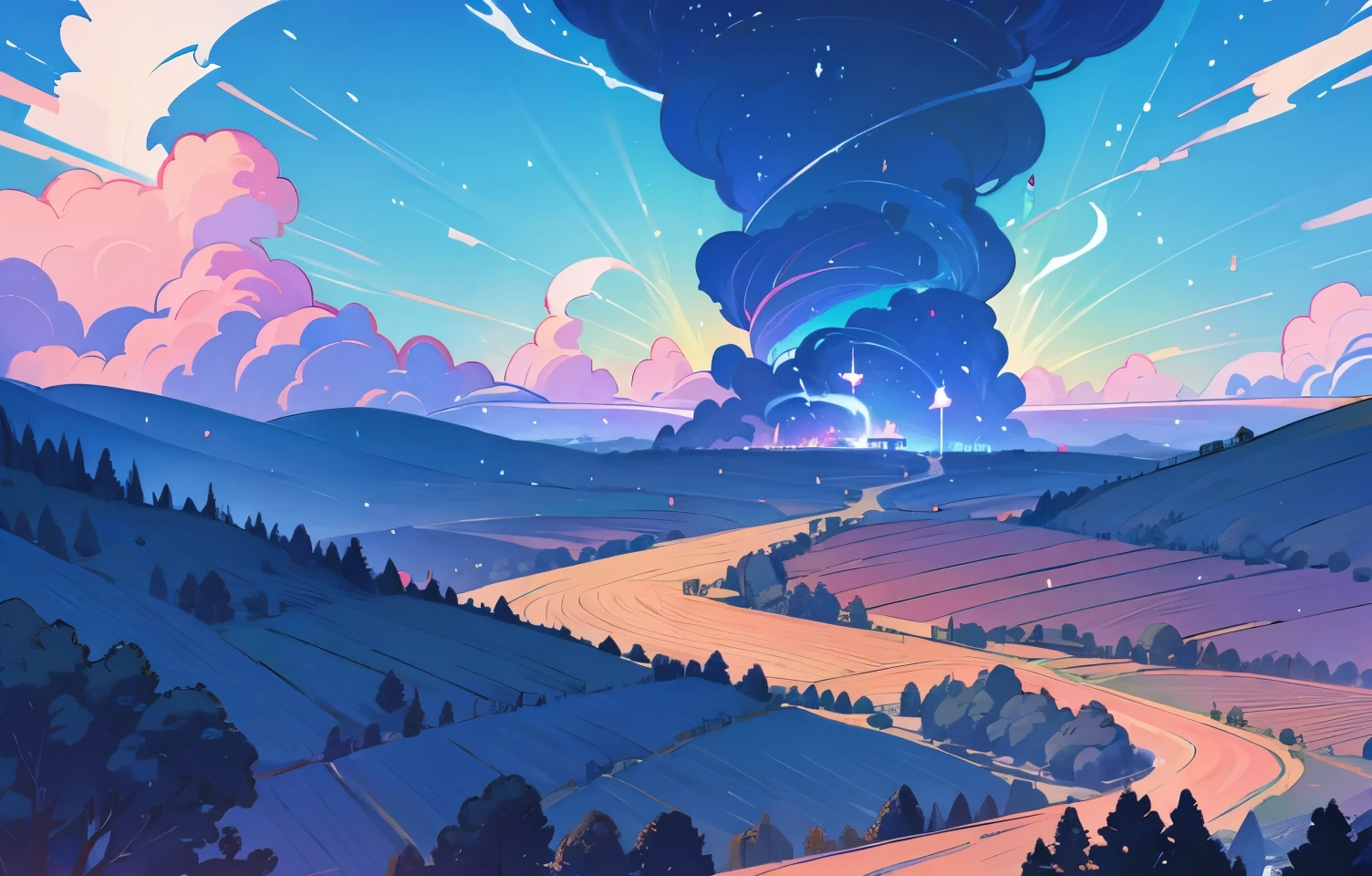 Fantasy Blue Sky Tornado Rural Scenery