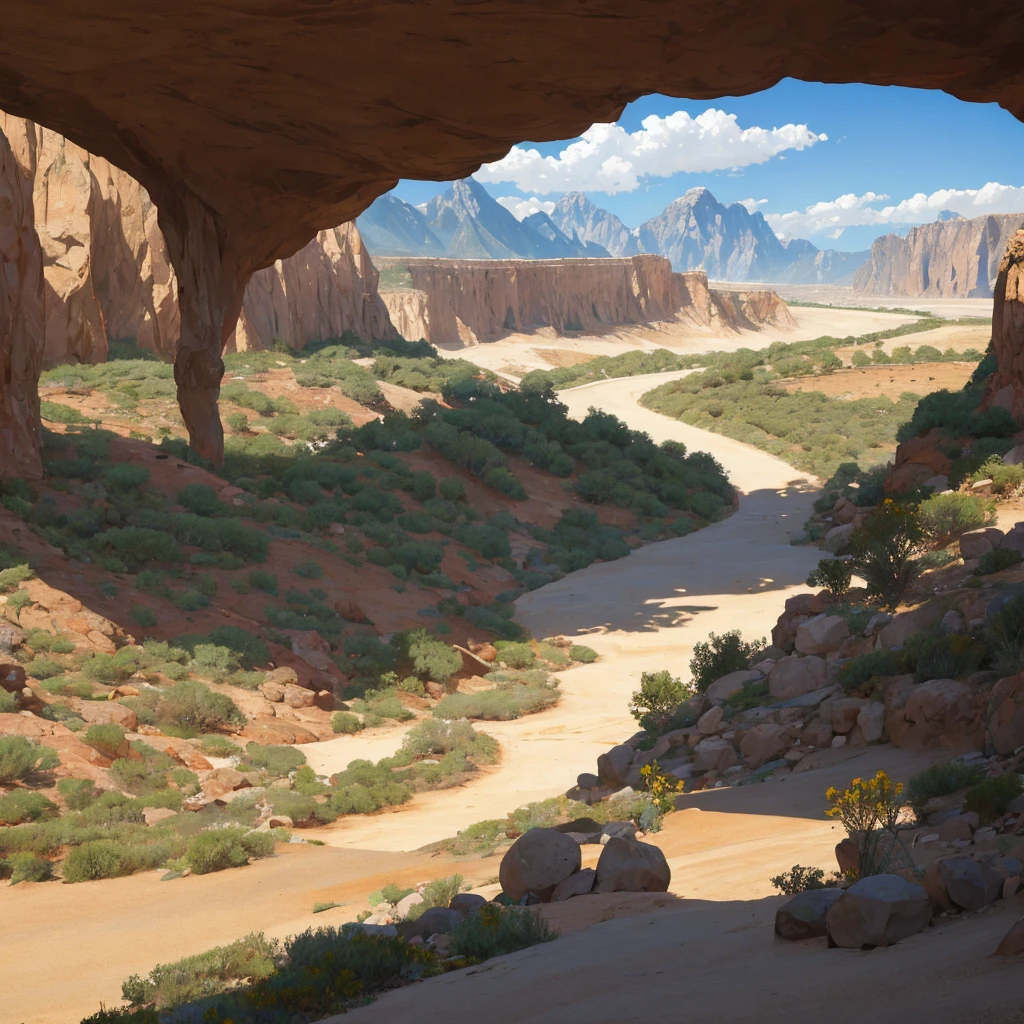Dry Landscape、garden、Sand Garden、Mountains and caves in the distance