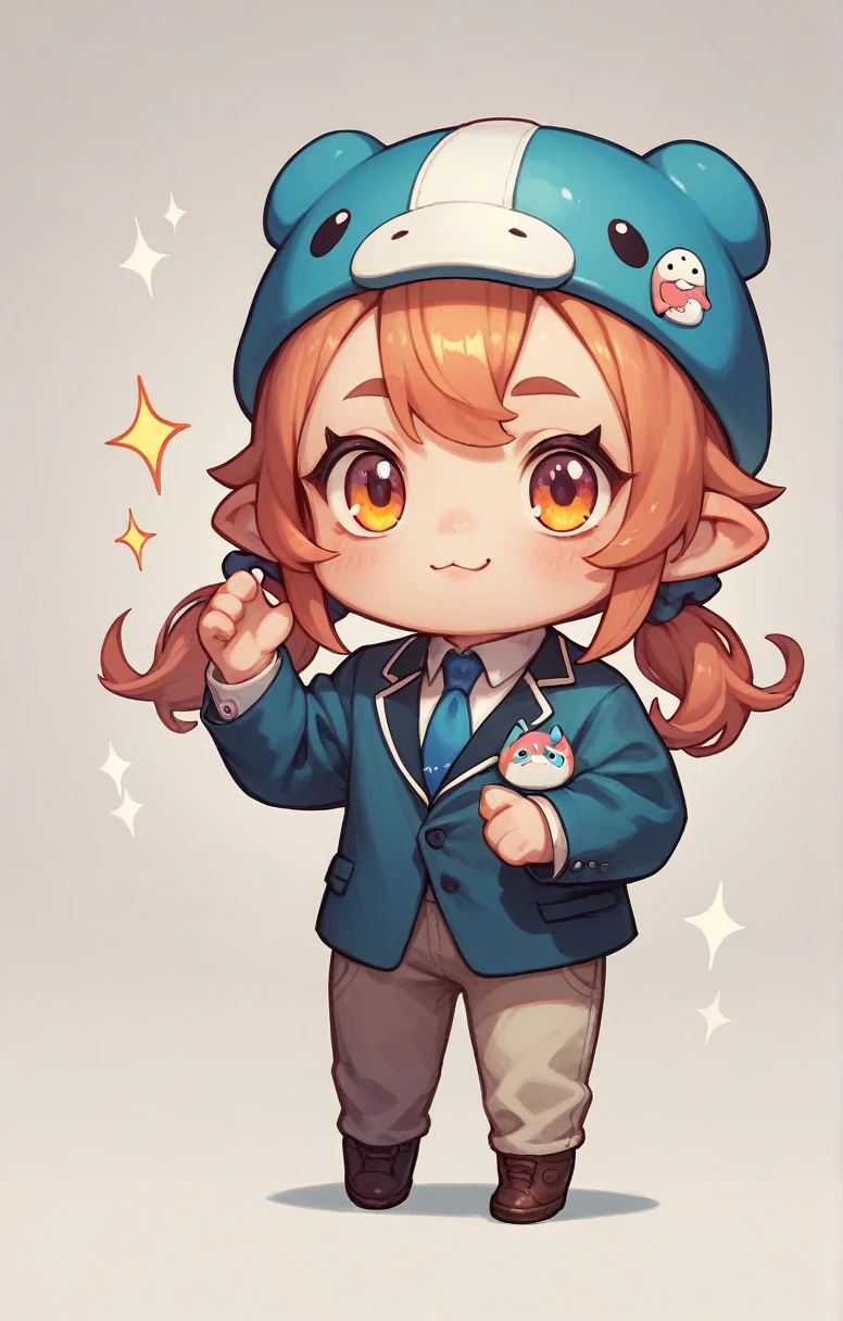chibi girl wearing a suit and a dolphin hat