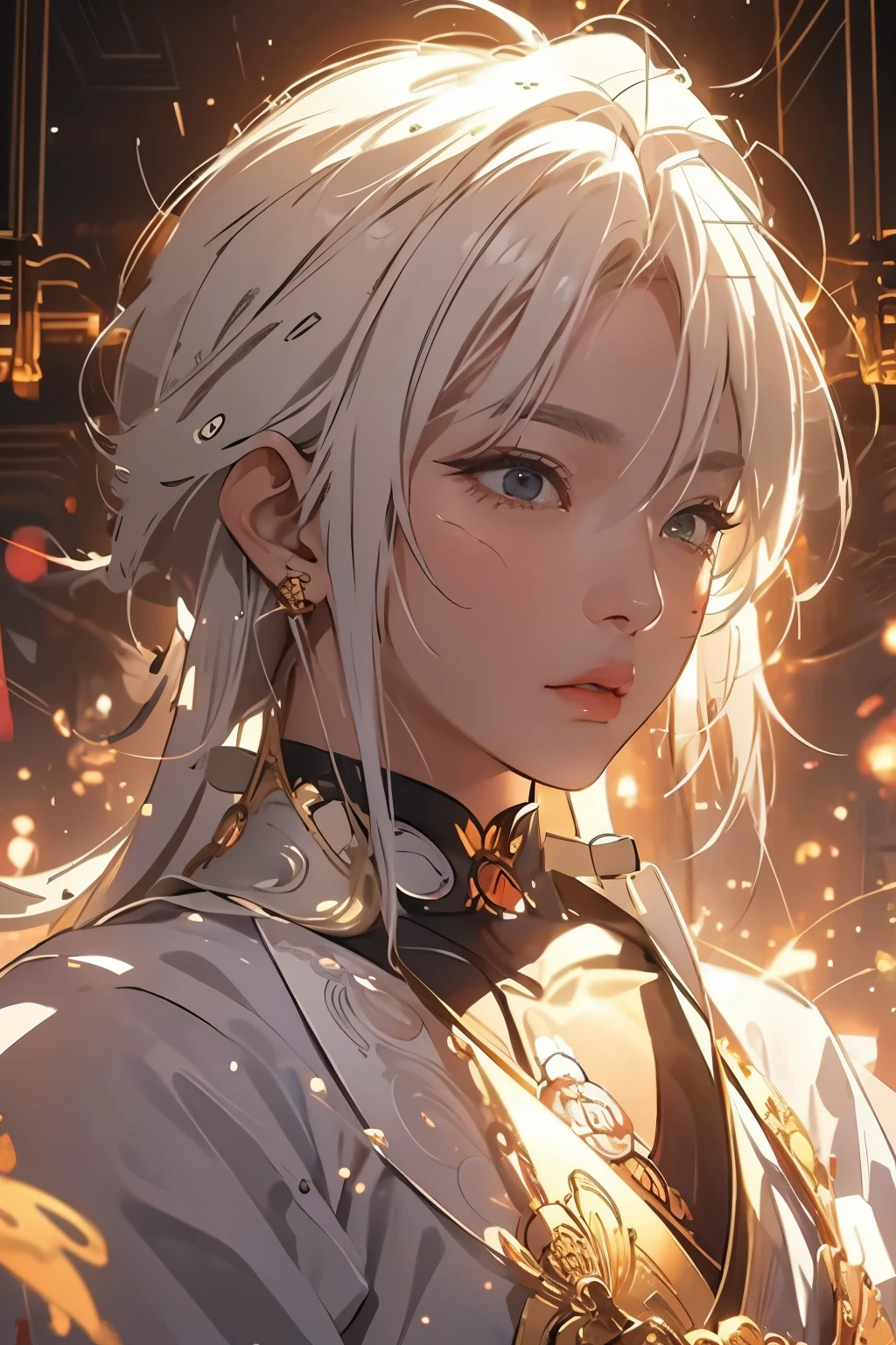 Jizo Bodhisattva、High resolution、High resolution、8k、The background is a bright light。Masterpiece 2:1、、White-haired girl in front、A shaved-headed god behind、