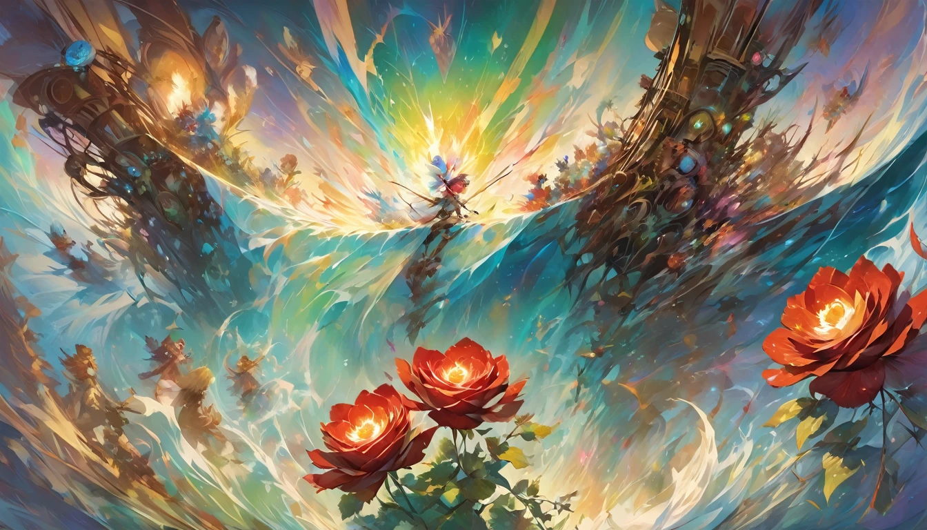 olpntng style, a rose, among rusty irons, oil painting, strong strokes, paint dripping" rgb offset, surface, diamond, By Ralph Steadman, by Cory Loftis, art by Craig Mullins, art by Jeff Koons, Art by Frank Frazetta, by Agnes Lawrence Pelton, by Tony Diterlizzi monogon, superdimensional, Volumetric