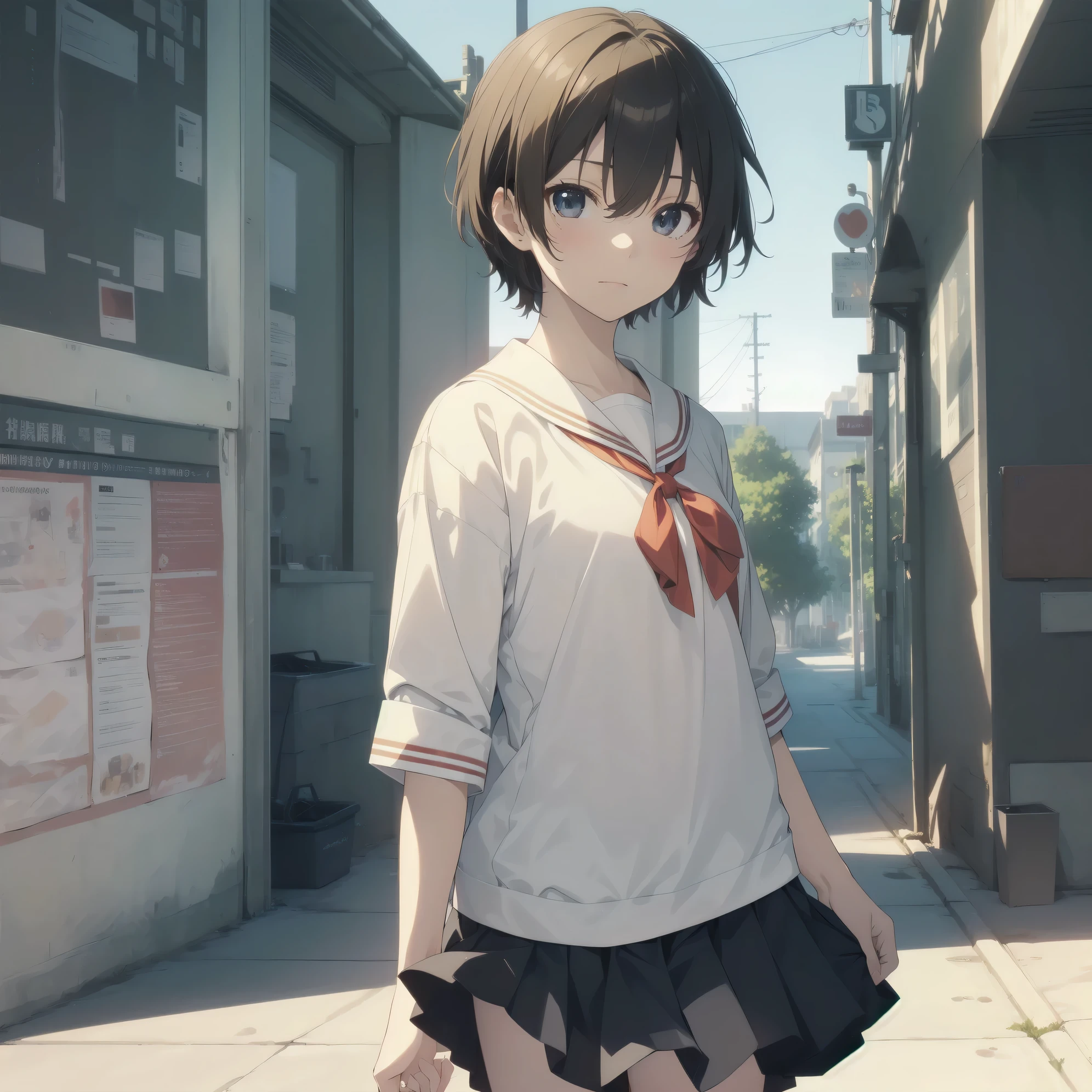 ultra-absurdres-Top quality by artist God, ultra-detailed, high resolution, anime moe artstyle, best anime 8k konachan wallpaper, pixiv contest winner, pool:2810, perfect ???????,break, 1girl, (Please draw a girl walking sleepily to school alone. )break,(Solo,little female, 13-year-old:1.3),Full limbs, complete fingers,a junior high school student, (very short hair), short cut, flat chest, , small butt, small black eyes, beautiful detailed eyes, well-proportioned iris and pupils, expressive eyes, highres detailed hair, soft expression, salor school_uniform, sailor collar, serahuku, bow, pleated skirt,(Detailed Lighting), (Detailed background), in the School commute route. break,super detailed skin, Best cinematic lighting powered by famous artist, 8k,beauty illustration,photoshop_(medium),very aesthetic,break,((artist:haruhisky )), artist:clamp ,artist:carnelian ,artist:kantoku ,
