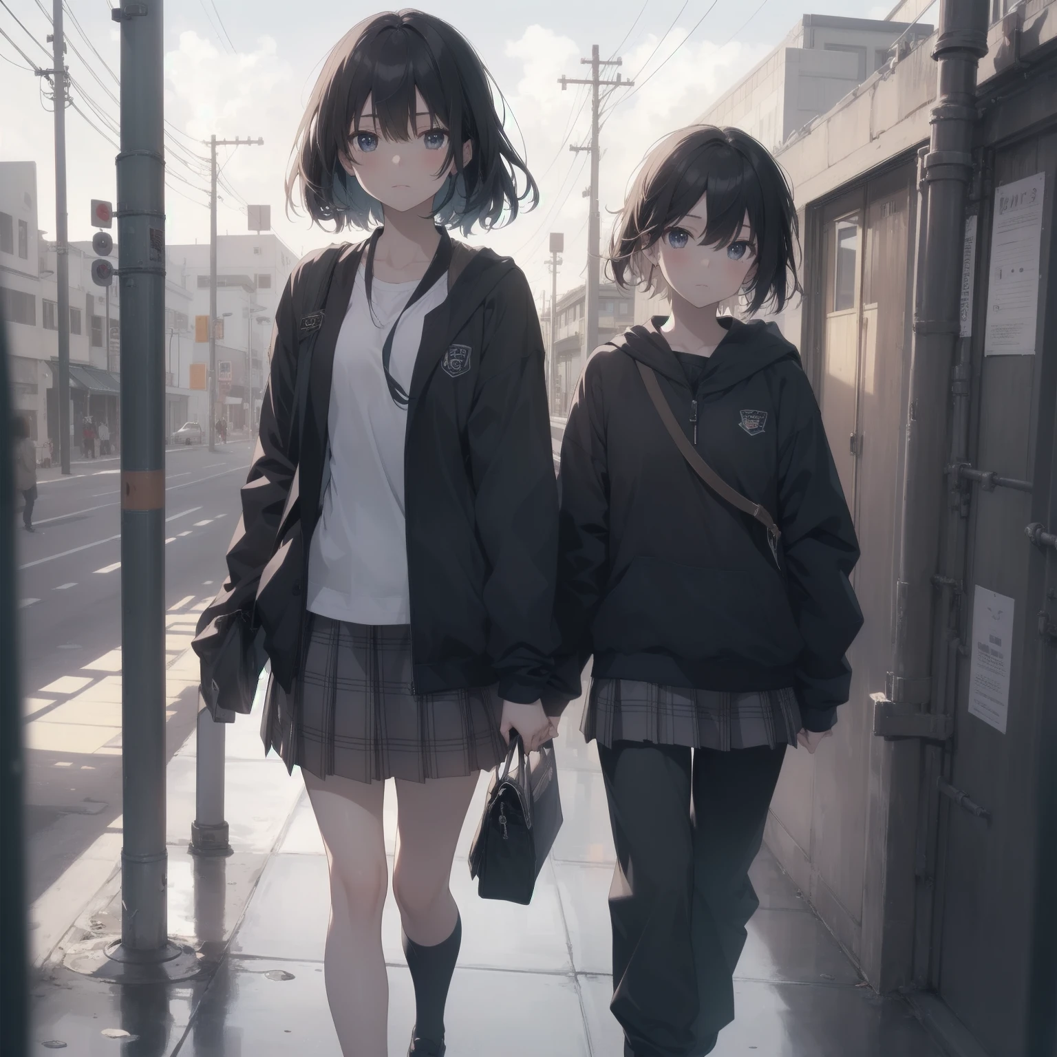 ultra-absurdres-Top quality by artist God, ultra-detailed, high resolution, anime moe artstyle, best anime 8k konachan wallpaper, pixiv contest winner, pool:2810, perfect anatomy,break, 1girl, (Please draw a girl walking sleepily to school alone. )break,(Solo,little female, 13-year-old:1.3),Full limbs, complete fingers,a junior high school student, (very short hair), short cut, flat chest, , small butt, small black eyes, beautiful detailed eyes, well-proportioned iris and pupils, expressive eyes, highres detailed hair, soft expression, salor school_uniform, sailor collar, serahuku, bow, pleated skirt,(Detailed Lighting), (Detailed background), in the School commute route. break,super detailed skin, Best cinematic lighting powered by famous artist, 8k,beauty illustration,photoshop_(medium),very aesthetic,break,((artist:haruhisky )), artist:clamp ,artist:carnelian ,artist:kantoku ,