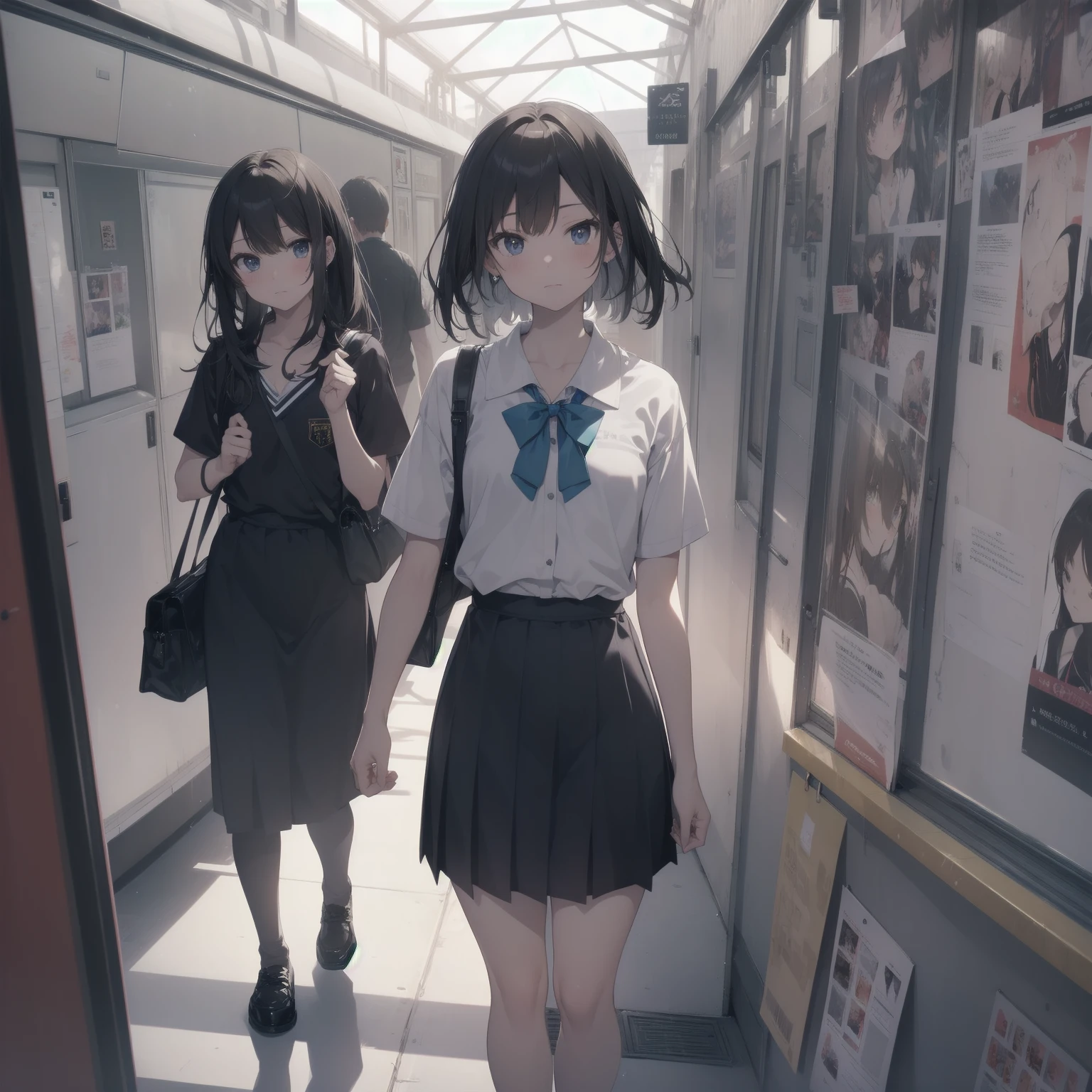 ultra-absurdres-Top quality by artist God, ultra-detailed, high resolution, anime moe artstyle, best anime 8k konachan wallpaper, pixiv contest winner, pool:2810, perfect anatomy,break, 1girl, (Please draw a girl walking sleepily to school alone. )break,(Solo,little female, 13-year-old:1.3),Full limbs, complete fingers,a junior high school student, (very short hair), short cut, flat chest, , small butt, small black eyes, beautiful detailed eyes, well-proportioned iris and pupils, expressive eyes, highres detailed hair, soft expression, salor school_uniform, sailor collar, serahuku, bow, pleated skirt,(Detailed Lighting), (Detailed background), in the School commute route. break,super detailed skin, Best cinematic lighting powered by famous artist, 8k,beauty illustration,photoshop_(medium),very aesthetic,break,((artist:haruhisky )), artist:clamp ,artist:carnelian ,artist:kantoku ,