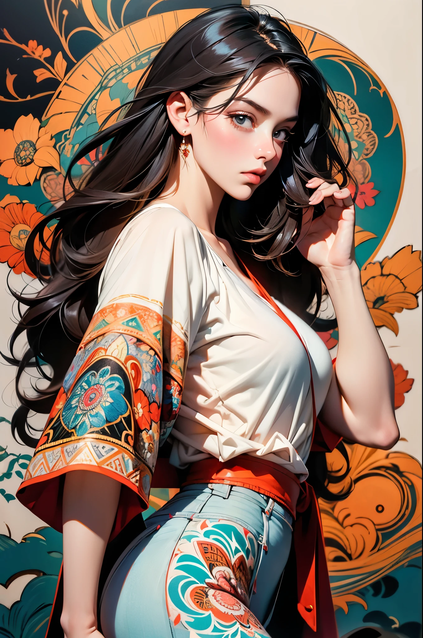 1girl,officialart,unity8kwallpaper,ultradetailed,beautifulandaesthetic,masterpiece,bestquality,(zentangle,mandala,tangle,entangle),dynamicangle,cowboyshot,themostbeautifulformofchaos,elegant,abrutalistdesigned,vividcolours,romanticism,byjamesjean,robydwiantono,rosstran,francisbacon,michalmraz,adrianghenie,petracortright,gerhardrichter,takatoyamamoto,ashleywood,atmospheric,ecstasyofmusicalnotes,streamingmusicalnotesvisible